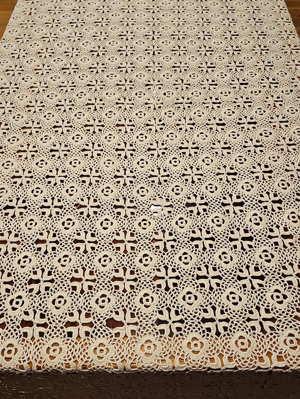 Handmade Crochet Lace Tablecloth - Ivory Floral Pattern